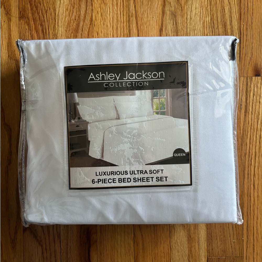 Ashley Jackson Collection 6 Piece White Queen Sheet Set NEW